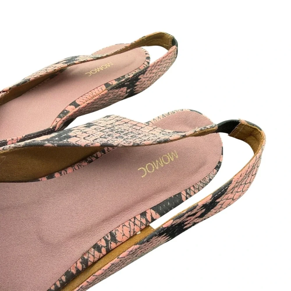 Momoc Women's Guadalquivir Pink/Black Python Print Pointed Toe Sling Back Flats
